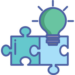 Illustration of Two Interlocking Puzzle Pieces With a Glowing Light Bulb Above Representing Ideas and Solutions On a Transparent Background