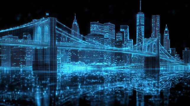 Digital cityscape, wireframe NYC