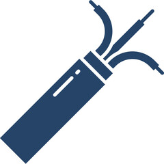 Illustration of blue electrical cable with exposed wires on a white background symbolizing technology and connectivity