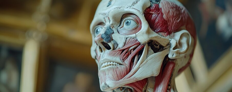 Anatomical head model, museum display, medical study
