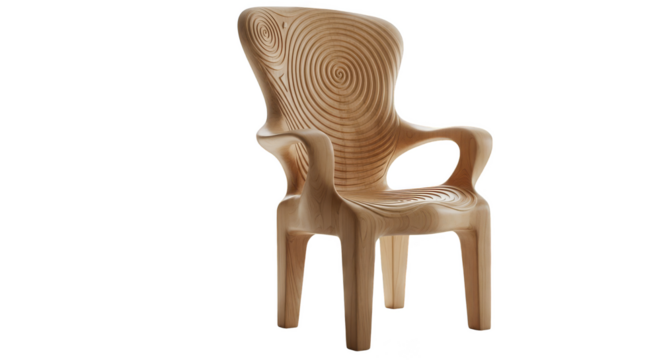Swirls define carved wooden throne