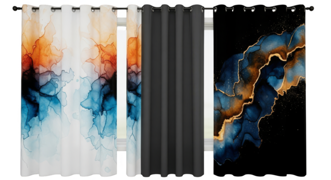 Watercolorstyled curtains provide window coverings