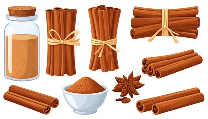 Cinnamon Spice Collection - Sticks, Powder, and Star Anise.