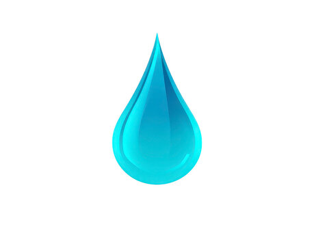 Water drop blue transparent glossy isolated clean liquid realistic shiny nature symbol freshness purity hydration smooth simple vector design icon element clear droplet moisture environment aqua