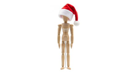 Wooden mannequin dons festive Santa hat