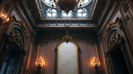 Ultra-realistic, digital painting of an interior, detailed textures, atmospheric lighting, saturated colors, baroque influence, close-up framing