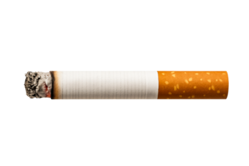 Burning cigarette with ash and smoke isolated on white