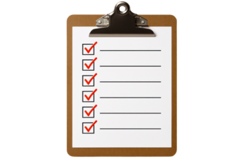 Clipboard with completed checklist items and blank lines