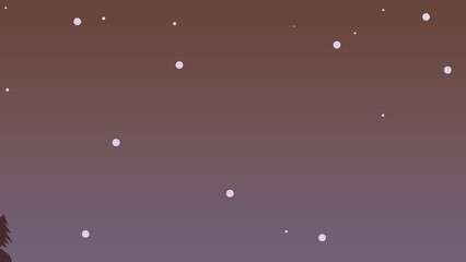 A minimalist vector illustration depicting a starry night sky. The image features a gradient background transitioning from a dark brown to a purple hue, with scattered white dots representing stars