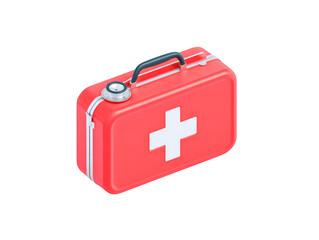Red first aid kit with white cross medical emergency box healthcare equipment portable case isolated on transparency background useful for travel safety and quick response situations