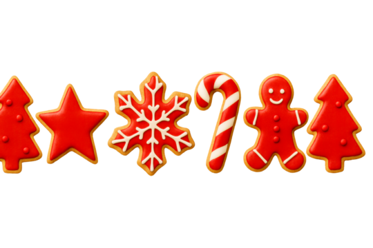 Holiday decorated cookies in festive shapes