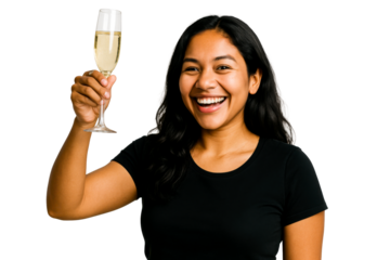 Latina woman cheers with champagne glass