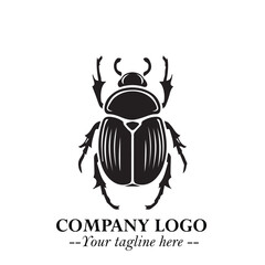 Beetle Logo Symbol in Black on the White Background with Simple Modern Insect Design