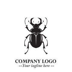 Beetle Logo Symbol in Black on the White Background with Simple Modern Insect Design