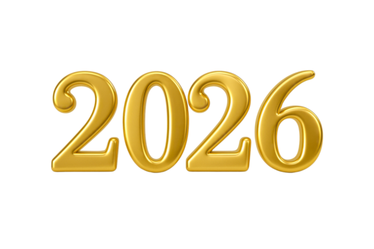 Golden 2026 numbers on white background