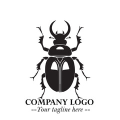 Beetle Logo Symbol in Black on the White Background with Simple Modern Insect Design