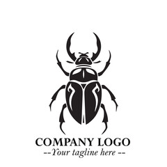 Beetle Logo Symbol in Black on the White Background with Simple Modern Insect Design