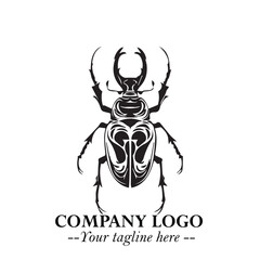 Beetle Logo Symbol in Black on the White Background with Simple Modern Insect Design