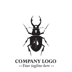 Beetle Logo Symbol in Black on the White Background with Simple Modern Insect Design