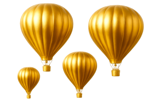 Four golden hot air balloons ascending against a warm gradient