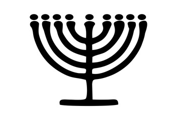The seven-lamp menorah ancient Hebrew lamp stand icon isolated on white background. Menorah symbol of Judaism T shirt or cap print design.