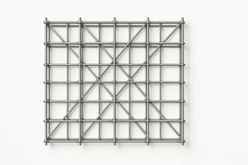 Billboard scaffolding top down composition of a rectangular lattice frame with tight repeating tubes and diagonal braces on white