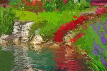 Various oil paintings, flowers, tulips, chrysanthemums, village houses, lakes, forests, figures, lotus flowers, lotus leaves, flying birds