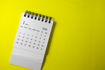 Hello, January. Planning calendar for January 2026 on a yellow background.