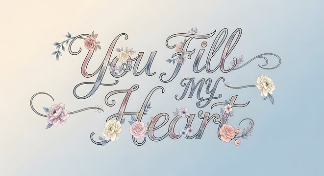 A delicate and elegant handwritten-style script with floral accents conveying a heartfelt message of love and affection on a soft pastel background