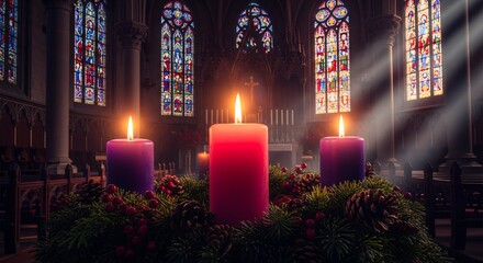 Gaudete Sunday Candles Lit in Church Celebrating Third Advent Joyful Anticipation of Christmas