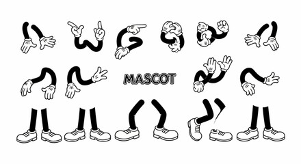 A versatile collection of classic animated arms and legs in various gestures for custom character design and mascot creation toolkit