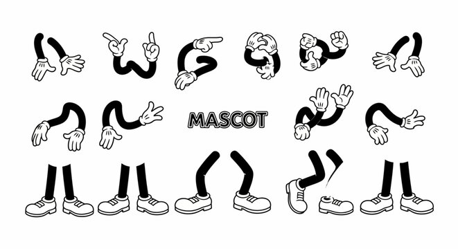 A versatile collection of classic animated arms and legs in various gestures for custom character design and mascot creation toolkit
