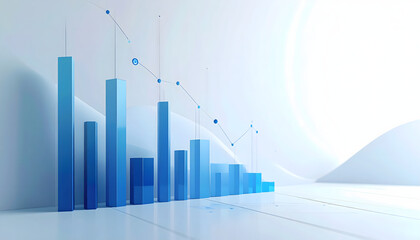 Vertical Blue Bar Graphs: Sunlight, Data Analysis, and Business Analytics Concept