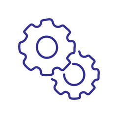Two interlocking blue gears symbolizing teamwork and mechanical connection