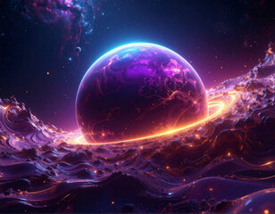 Obraz premium Surreal Burning Planet with Orange Energy Aura – Fantasy Sci-Fi Wallpaper