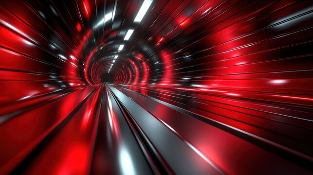 Futuristic tunnel, red and black, speed - Powered by Adobe