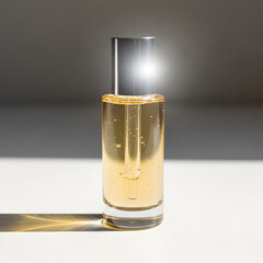 Luxury Golden Skincare Serum Bottle in Sunlight Minimal Product Photography