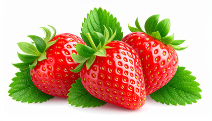 Fresh, Ripe Strawberries with Green Leaves - A Vibrant Cluster of Summer Fruit