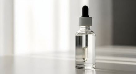 Minimalist Serum Dropper Bottle Skincare Product Mockup in Studio Lighting