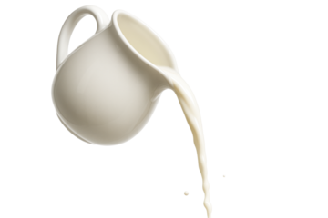 White Ceramic Pitcher Pouring Fresh Milk Stream