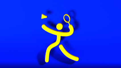 Badminton player icon on blue background 