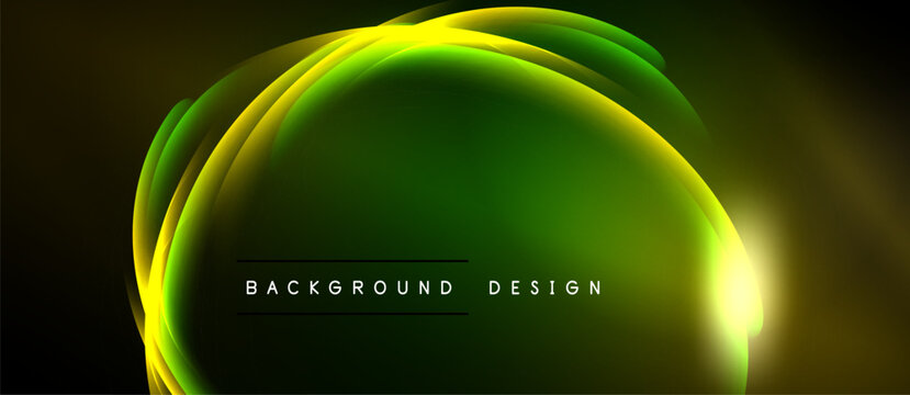 Abstract flowing lines create vibrant green, yellow glow. Dark background emphasizes luminous curves, modern design element.