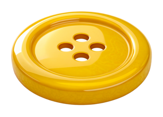 Yellow round sewing button with four holes