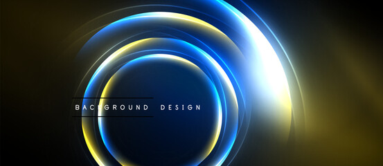 Abstract circular design. Glowing layers create dynamic visual effect. Dark background emphasizes bright concentric rings, modern aesthetic.