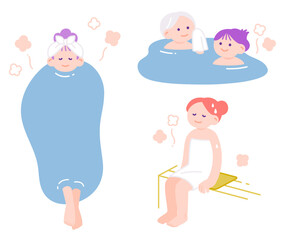 温泉やサウナでリフレッシュする女性たち