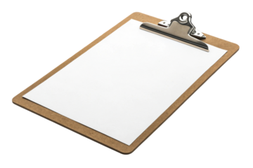 Clipboard with blank paper and metal clip