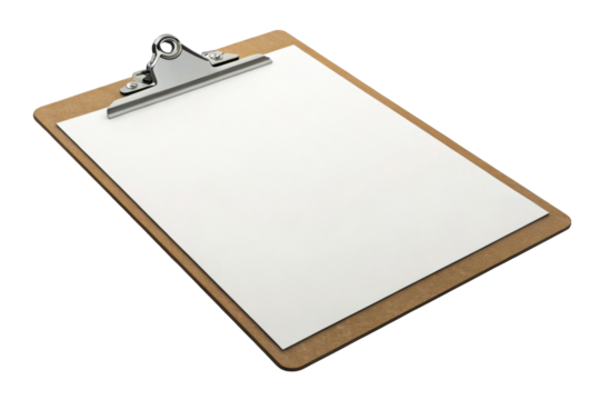 Wooden clipboard with blank paper and metal clip