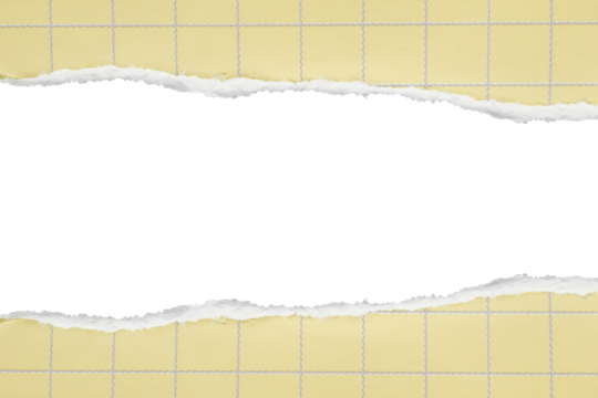 piece of yellow graph cardboard paper tear isolated on white background