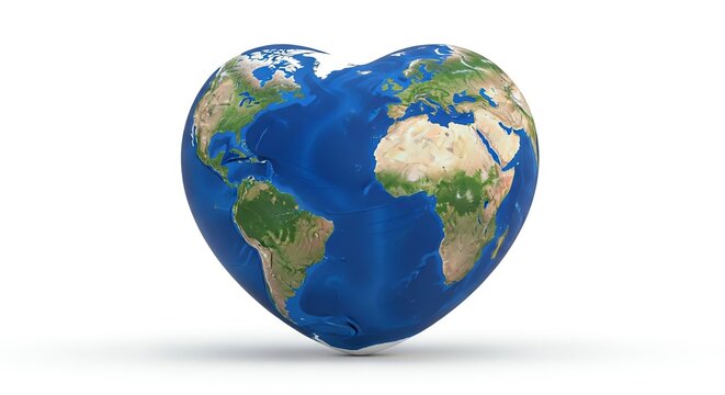 Earth globe shaped like a heart