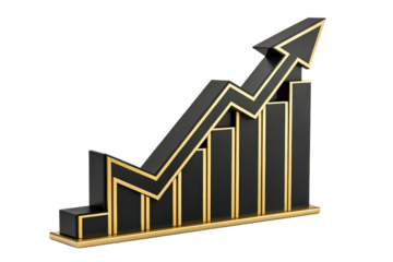 Black and gold bar graph with upward trend arrow